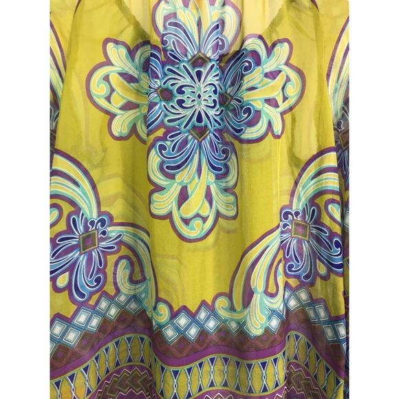 Hale Bob Women's Cabana Blouse Silk Bell Sleeve Boho Festival Green Floral XS - Picture 9 of 10